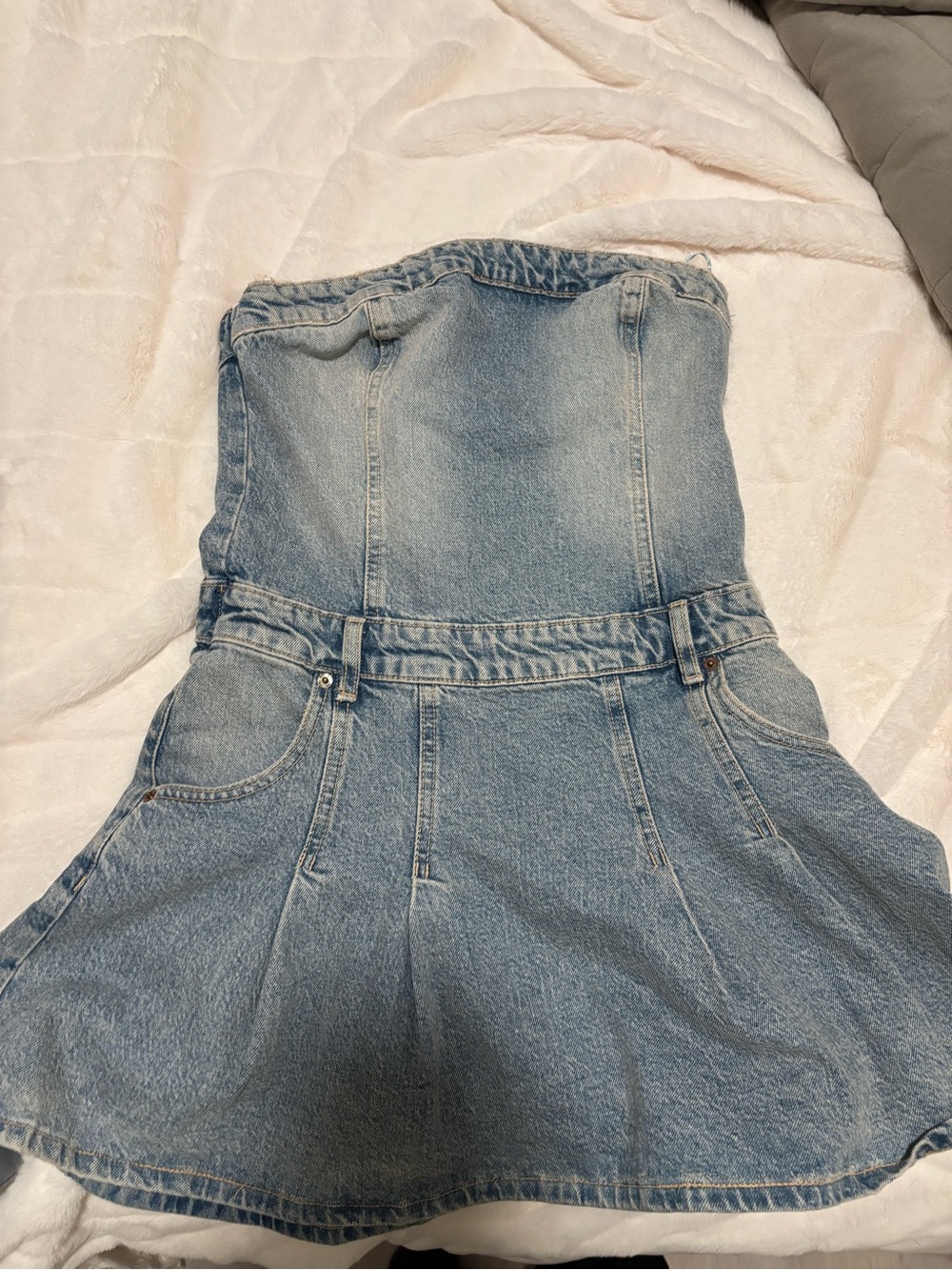 Zara Light Blue Denim Strapless Skirt Overall
